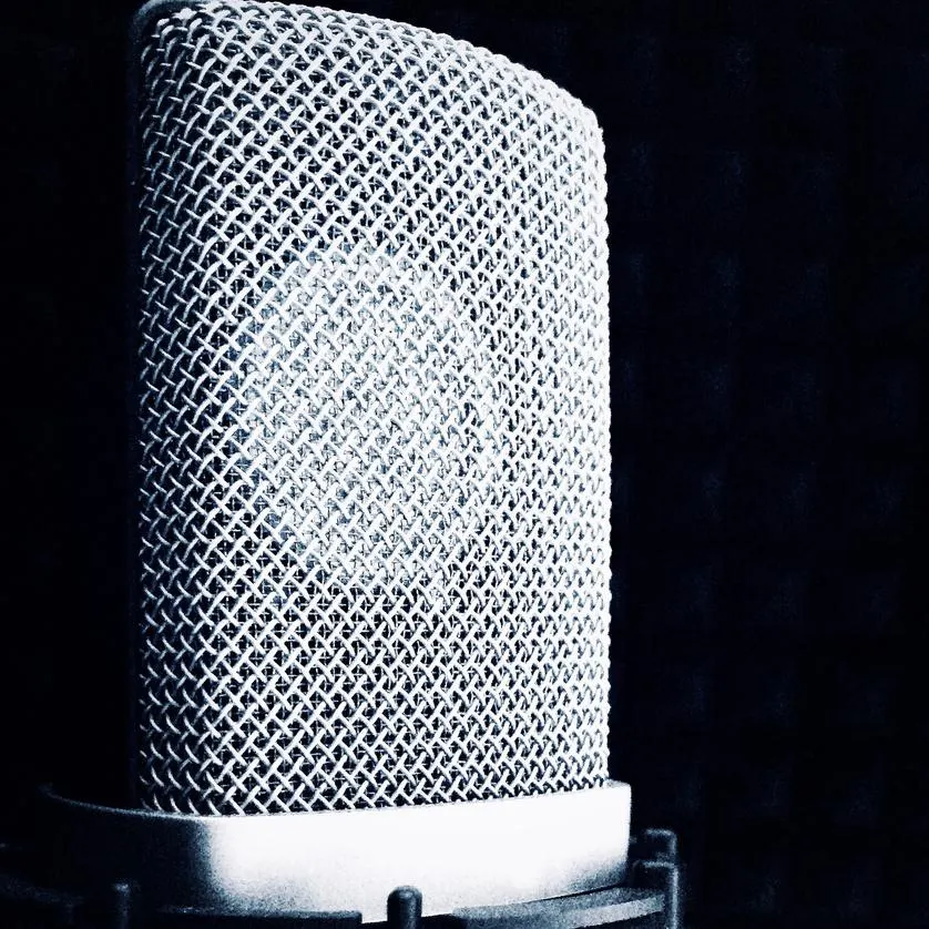 Primer plano de un micrófono de estudio